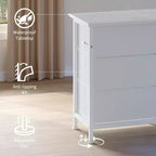 Comò nero da 70" con 13 cassetti in tessuto e luci a LED, cassettiera larga con struttura in metallo per camera da letto e soggiorno