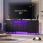 Comò nero da 70" con 13 cassetti in tessuto e luci a LED, cassettiera larga con struttura in metallo per camera da letto e soggiorno