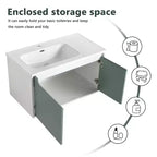 Mobile bagno moderno a parete con lavabo, mobiletto bagno sospeso, mobile per bagno di appartamento piccolo verde menta