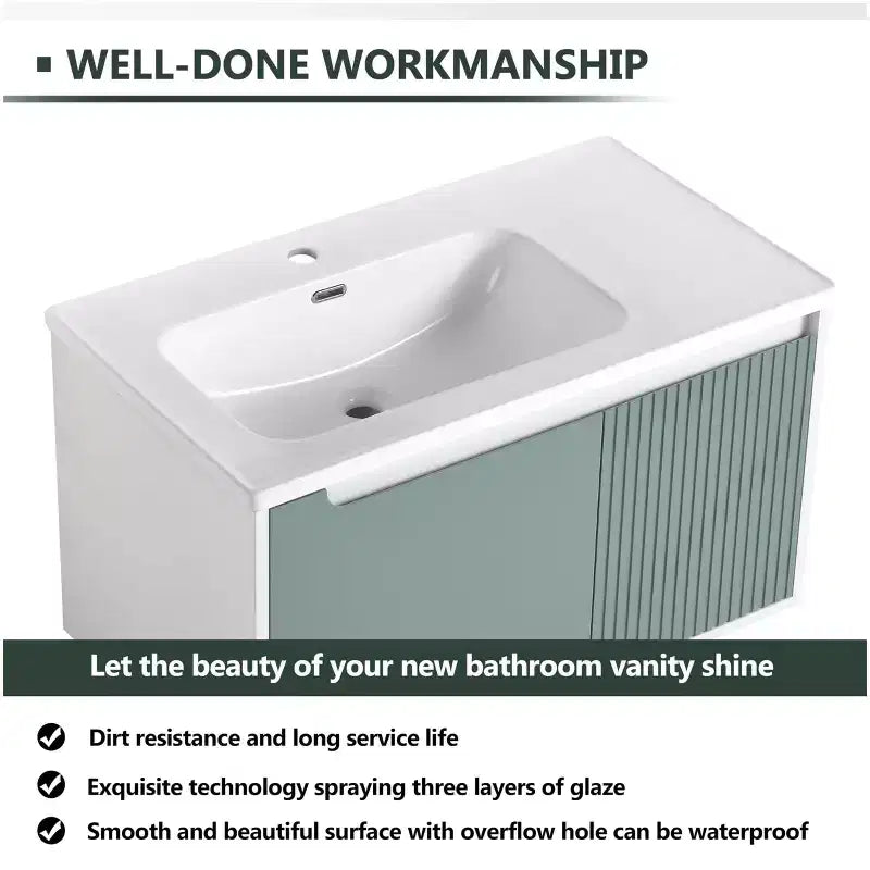 Mobile bagno moderno a parete con lavabo, mobiletto bagno sospeso, mobile per bagno di appartamento piccolo verde menta