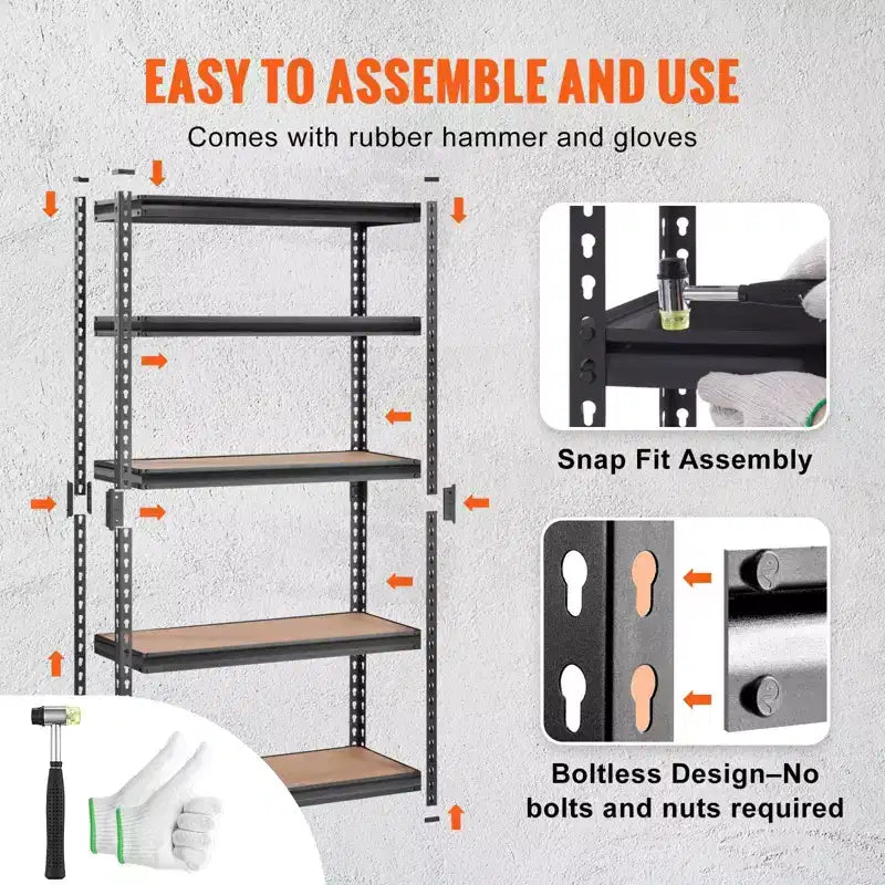 Scaffale portaoggetti regolabile a 5 ripiani, scaffale in metallo resistente da 900 kg, 30L12W60H per garage/cucina/dispensa/cantina (nero)