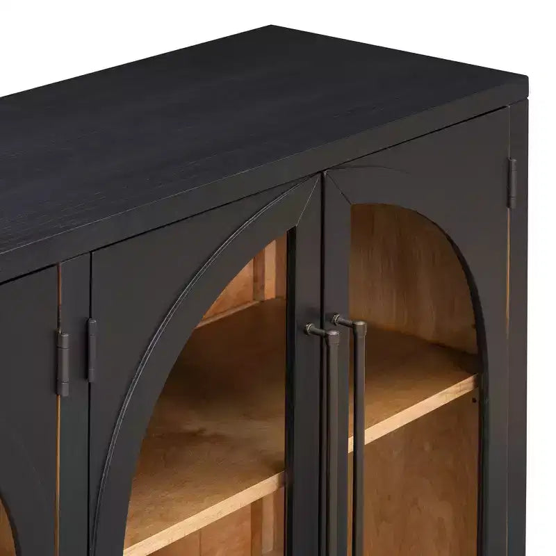 Credenza a 4 ante con ampio spazio di archiviazione e ante in vetro, mobile ad arco con ripiani regolabili per cucina, sala da pranzo e soggiorno