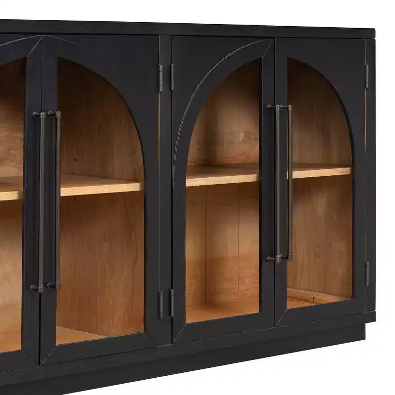 Credenza a 4 ante con ampio spazio di archiviazione e ante in vetro, mobile ad arco con ripiani regolabili per cucina, sala da pranzo e soggiorno