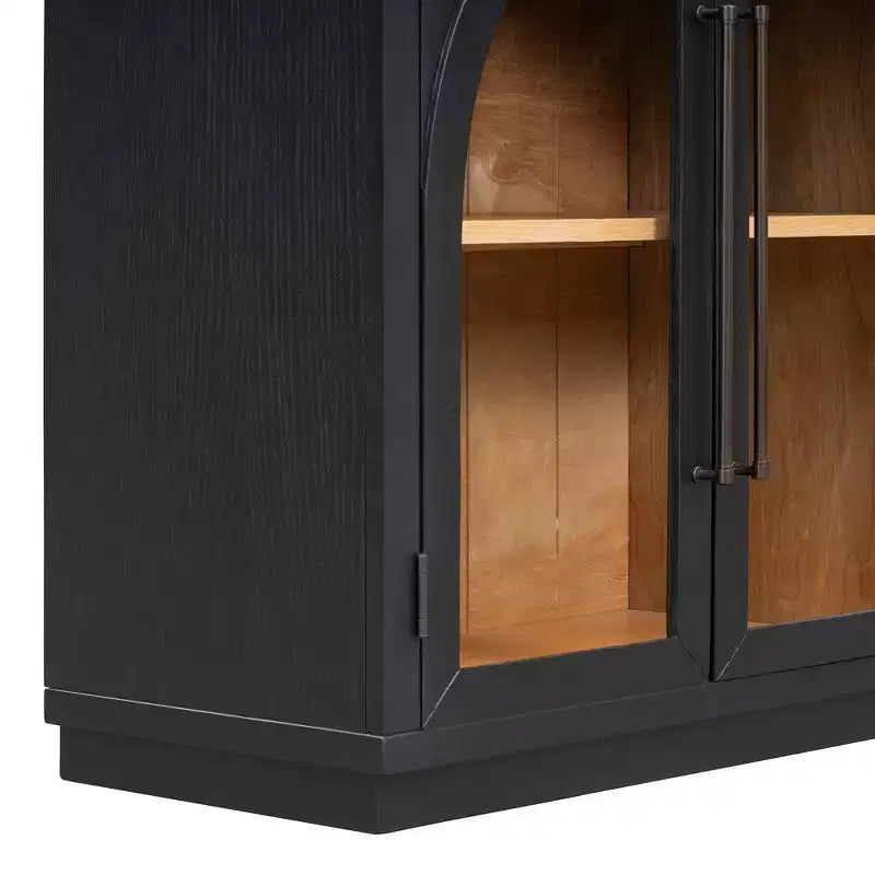 Credenza a 4 ante con ampio spazio di archiviazione e ante in vetro, mobile ad arco con ripiani regolabili per cucina, sala da pranzo e soggiorno