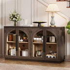 Credenza a 4 ante con ampio spazio di archiviazione e ante in vetro, mobile ad arco con ripiani regolabili per cucina, sala da pranzo e soggiorno