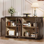Credenza a 4 ante con ampio spazio di archiviazione e ante in vetro, mobile ad arco con ripiani regolabili per cucina, sala da pranzo e soggiorno
