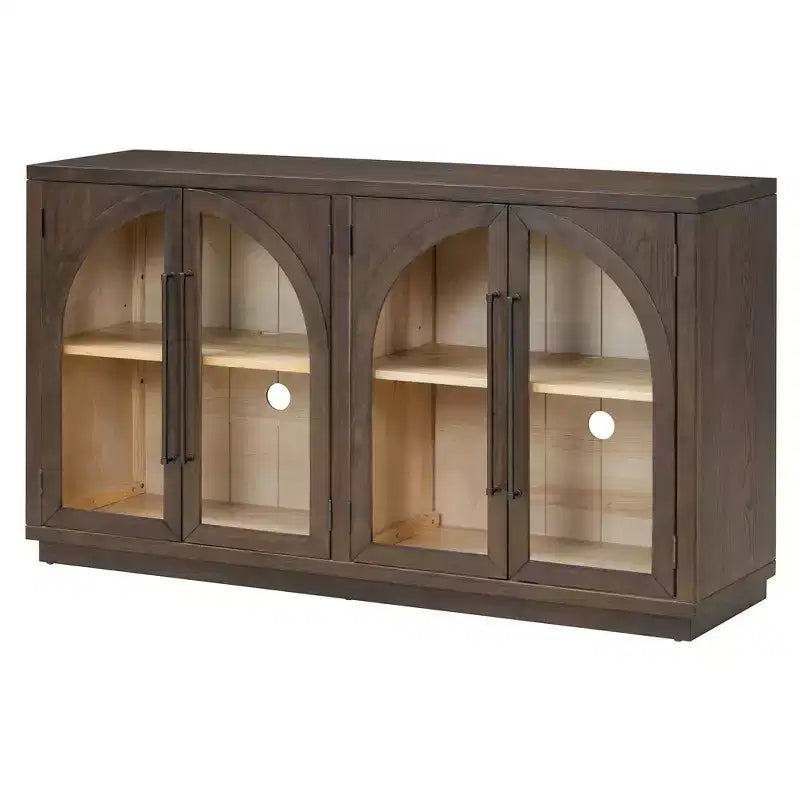 Credenza a 4 ante con ampio spazio di archiviazione e ante in vetro, mobile ad arco con ripiani regolabili per cucina, sala da pranzo e soggiorno