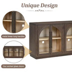 Credenza a 4 ante con ampio spazio di archiviazione e ante in vetro, mobile ad arco con ripiani regolabili per cucina, sala da pranzo e soggiorno