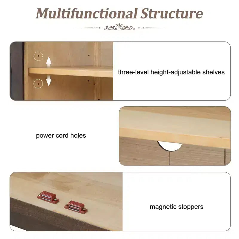 Credenza a 4 ante con ampio spazio di archiviazione e ante in vetro, mobile ad arco con ripiani regolabili per cucina, sala da pranzo e soggiorno