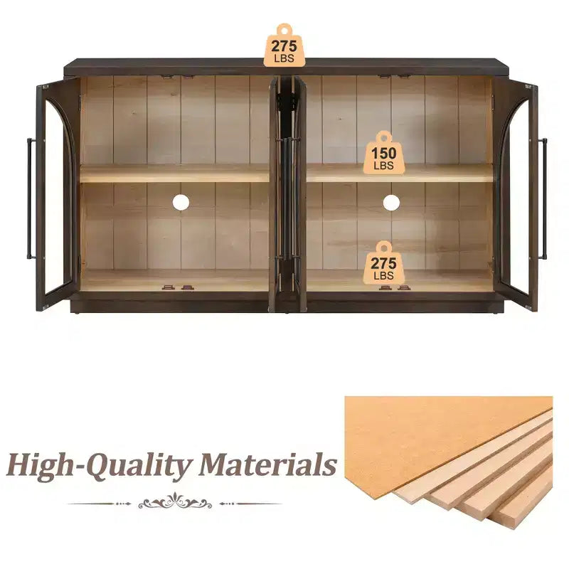 Credenza a 4 ante con ampio spazio di archiviazione e ante in vetro, mobile ad arco con ripiani regolabili per cucina, sala da pranzo e soggiorno