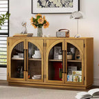 Credenza a 4 ante con ampio spazio di archiviazione e ante in vetro, mobile ad arco con ripiani regolabili per cucina, sala da pranzo e soggiorno