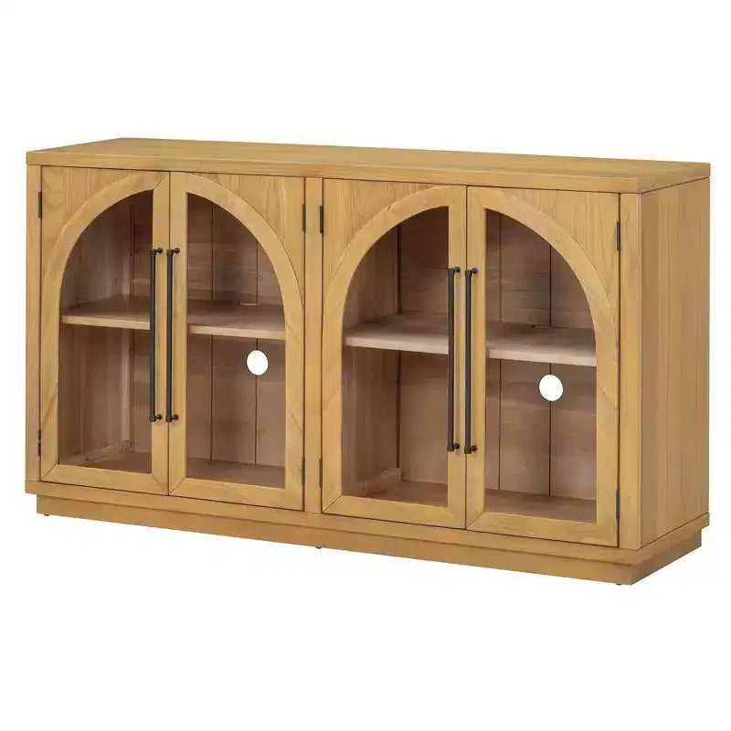 Credenza a 4 ante con ampio spazio di archiviazione e ante in vetro, mobile ad arco con ripiani regolabili per cucina, sala da pranzo e soggiorno