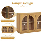 Credenza a 4 ante con ampio spazio di archiviazione e ante in vetro, mobile ad arco con ripiani regolabili per cucina, sala da pranzo e soggiorno