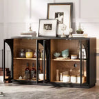 Credenza a 4 ante con ampio spazio di archiviazione e ante in vetro, mobile ad arco con ripiani regolabili per cucina, sala da pranzo e soggiorno