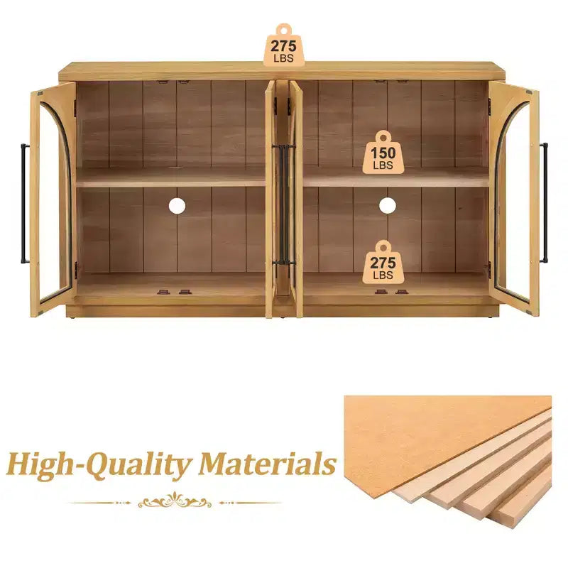 Credenza a 4 ante con ampio spazio di archiviazione e ante in vetro, mobile ad arco con ripiani regolabili per cucina, sala da pranzo e soggiorno