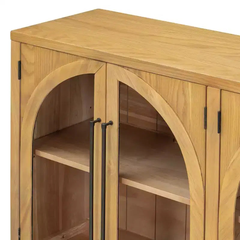 Credenza a 4 ante con ampio spazio di archiviazione e ante in vetro, mobile ad arco con ripiani regolabili per cucina, sala da pranzo e soggiorno