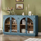 Credenza a 4 ante con ampio spazio di archiviazione e ante in vetro, mobile ad arco con ripiani regolabili per cucina, sala da pranzo e soggiorno