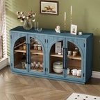 Credenza a 4 ante con ampio spazio di archiviazione e ante in vetro, mobile ad arco con ripiani regolabili per cucina, sala da pranzo e soggiorno