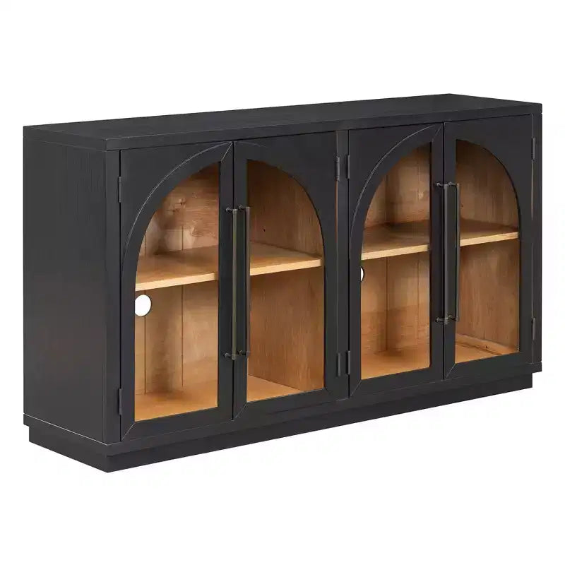 Credenza a 4 ante con ampio spazio di archiviazione e ante in vetro, mobile ad arco con ripiani regolabili per cucina, sala da pranzo e soggiorno