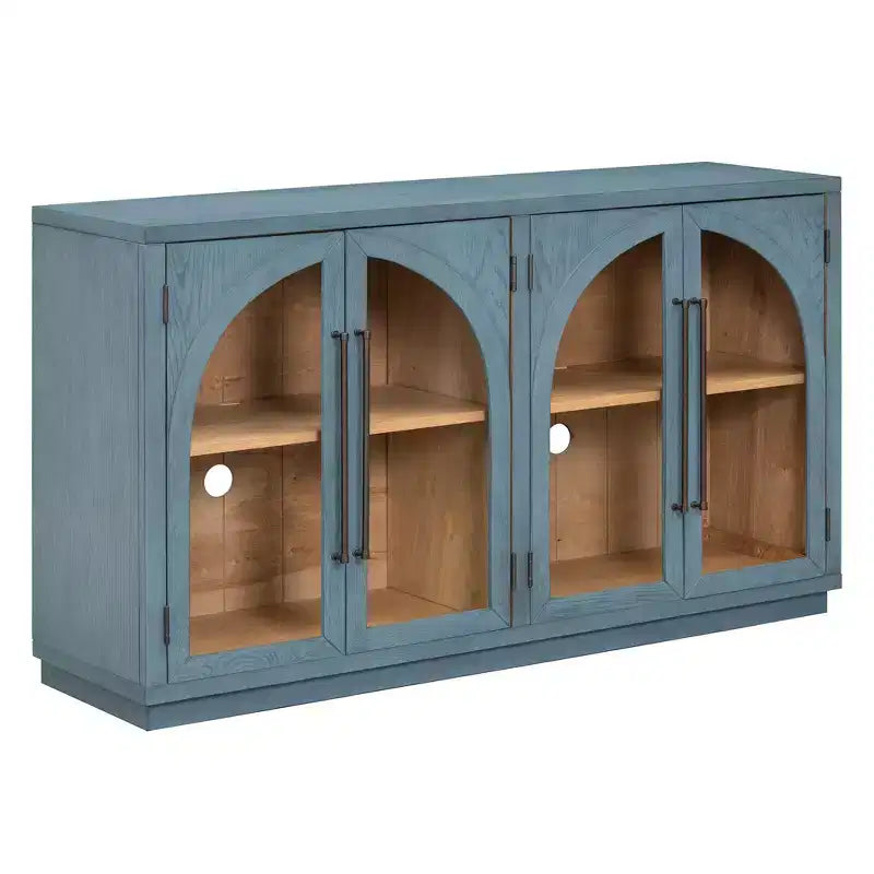 Credenza a 4 ante con ampio spazio di archiviazione e ante in vetro, mobile ad arco con ripiani regolabili per cucina, sala da pranzo e soggiorno
