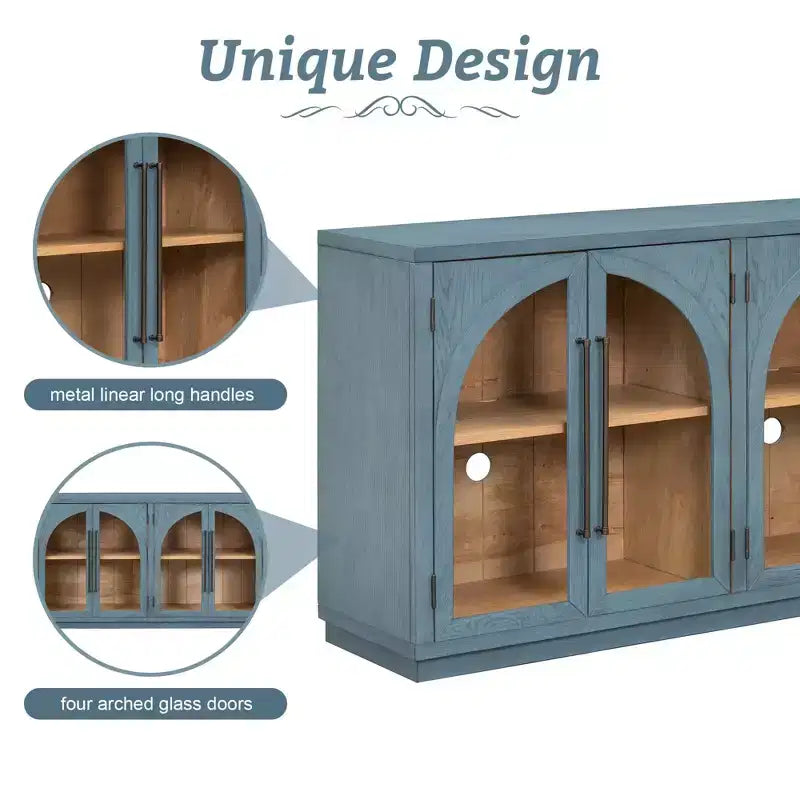 Credenza a 4 ante con ampio spazio di archiviazione e ante in vetro, mobile ad arco con ripiani regolabili per cucina, sala da pranzo e soggiorno