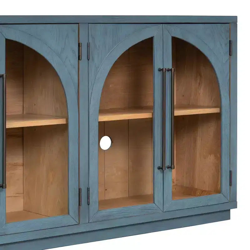 Credenza a 4 ante con ampio spazio di archiviazione e ante in vetro, mobile ad arco con ripiani regolabili per cucina, sala da pranzo e soggiorno