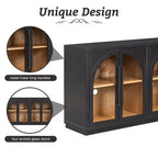 Credenza a 4 ante con ampio spazio di archiviazione e ante in vetro, mobile ad arco con ripiani regolabili per cucina, sala da pranzo e soggiorno