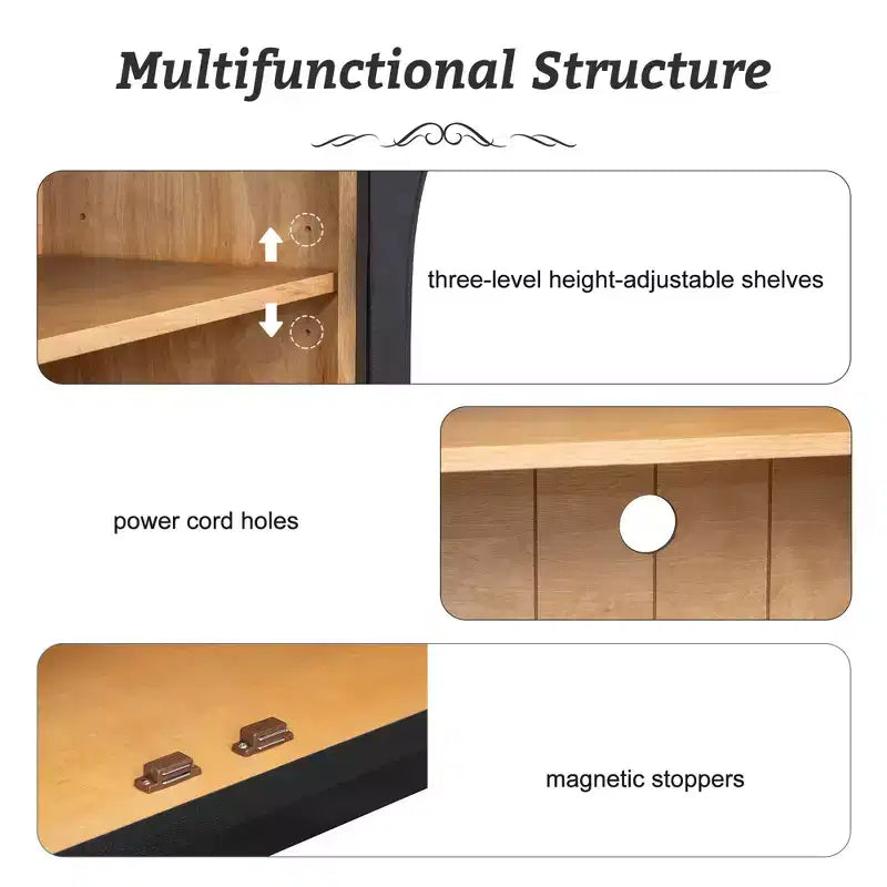 Credenza a 4 ante con ampio spazio di archiviazione e ante in vetro, mobile ad arco con ripiani regolabili per cucina, sala da pranzo e soggiorno