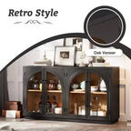 Credenza a 4 ante con ampio spazio di archiviazione e ante in vetro, mobile ad arco con ripiani regolabili per cucina, sala da pranzo e soggiorno