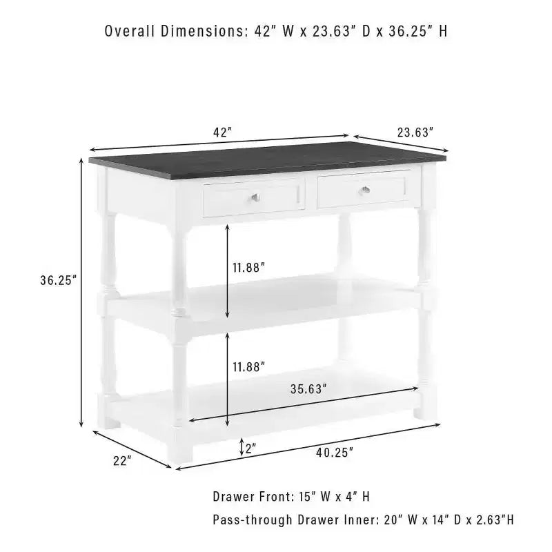 Caitlyn Isola Cucina Piano in Legno Bianco/Marrone Scuro - Contenitore, Gambe Tornite, Ripiani Fissi