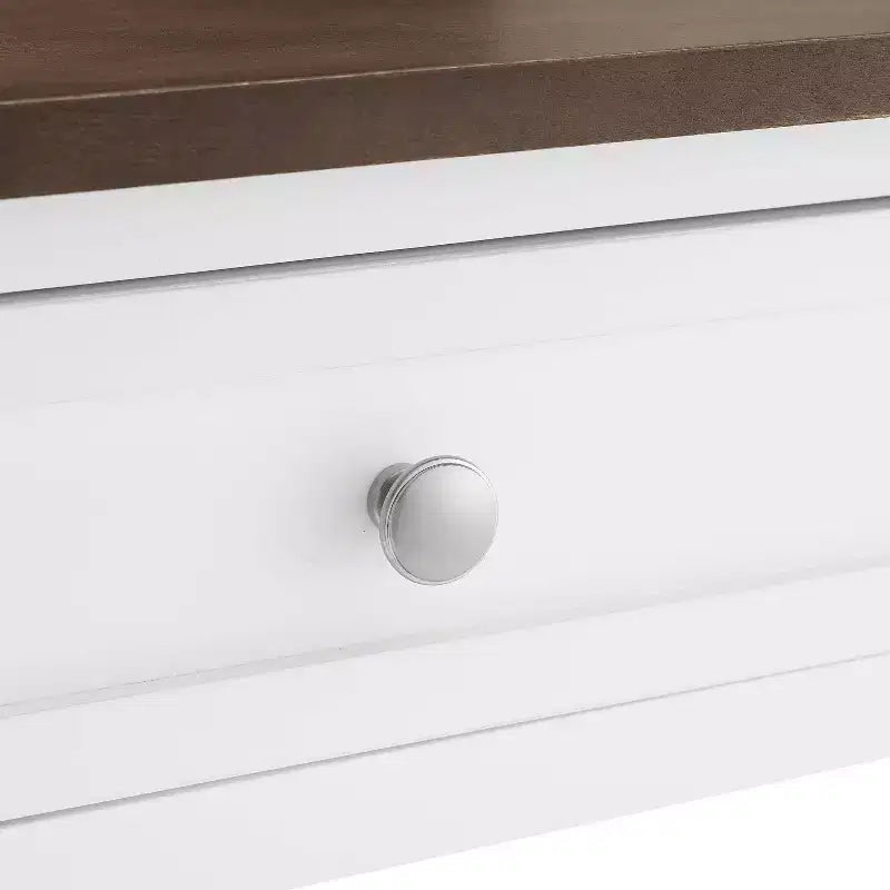 Caitlyn Isola Cucina Piano in Legno Bianco/Marrone Scuro - Contenitore, Gambe Tornite, Ripiani Fissi