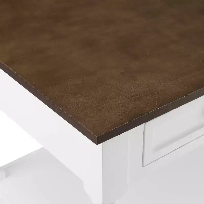 Caitlyn Isola Cucina Piano in Legno Bianco/Marrone Scuro - Contenitore, Gambe Tornite, Ripiani Fissi