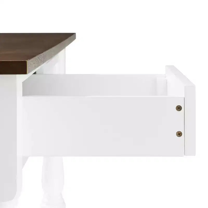 Caitlyn Isola Cucina Piano in Legno Bianco/Marrone Scuro - Contenitore, Gambe Tornite, Ripiani Fissi