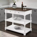 Caitlyn Isola Cucina Piano in Legno Bianco/Marrone Scuro - Contenitore, Gambe Tornite, Ripiani Fissi