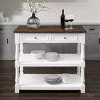 Caitlyn Isola Cucina Piano in Legno Bianco/Marrone Scuro - Contenitore, Gambe Tornite, Ripiani Fissi