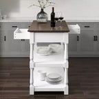 Caitlyn Isola Cucina Piano in Legno Bianco/Marrone Scuro - Contenitore, Gambe Tornite, Ripiani Fissi