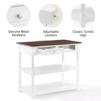 Caitlyn Isola Cucina Piano in Legno Bianco/Marrone Scuro - Contenitore, Gambe Tornite, Ripiani Fissi