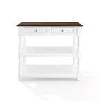 Caitlyn Isola Cucina Piano in Legno Bianco/Marrone Scuro - Contenitore, Gambe Tornite, Ripiani Fissi