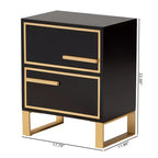 Giolla Comodino a 2 Cassetti in Legno e Metallo Nero/Oro - Elegante Tavolino con Contenitore, Design Moderno
