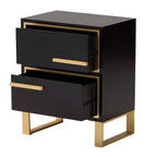 Giolla Comodino a 2 Cassetti in Legno e Metallo Nero/Oro - Elegante Tavolino con Contenitore, Design Moderno