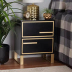 Giolla Comodino a 2 Cassetti in Legno e Metallo Nero/Oro - Elegante Tavolino con Contenitore, Design Moderno