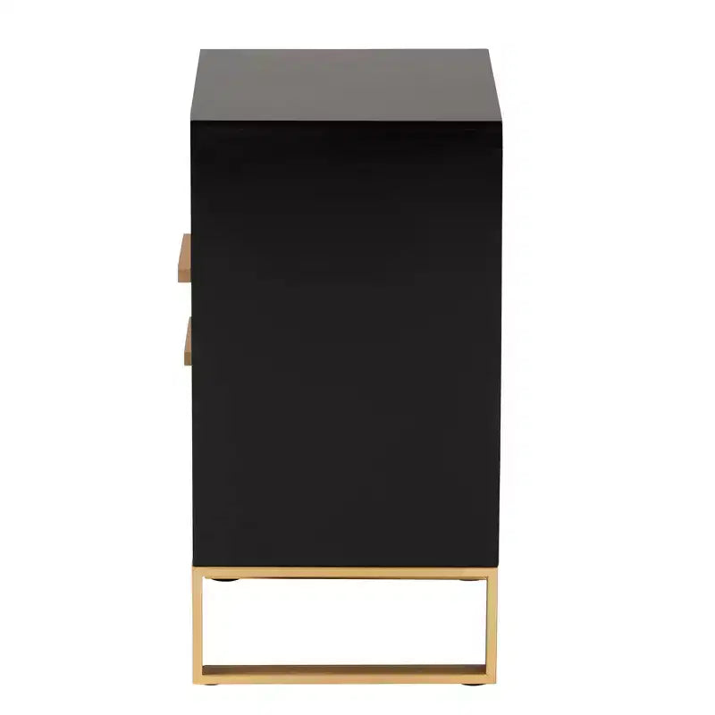 Giolla Comodino a 2 Cassetti in Legno e Metallo Nero/Oro - Elegante Tavolino con Contenitore, Design Moderno