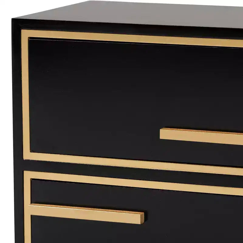 Giolla Comodino a 2 Cassetti in Legno e Metallo Nero/Oro - Elegante Tavolino con Contenitore, Design Moderno