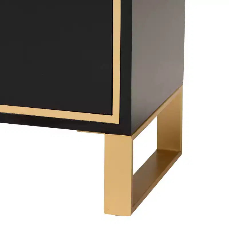 Giolla Comodino a 2 Cassetti in Legno e Metallo Nero/Oro - Elegante Tavolino con Contenitore, Design Moderno