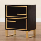Giolla Comodino a 2 Cassetti in Legno e Metallo Nero/Oro - Elegante Tavolino con Contenitore, Design Moderno