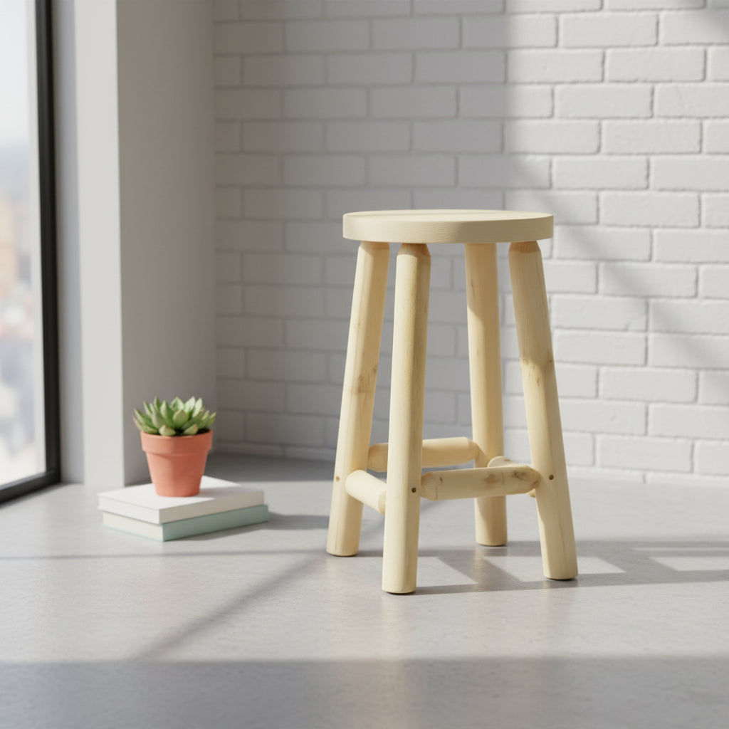 Sunnydaze Unfinished Wood Round Top Counter-Height Stool - Fir Wood - 24