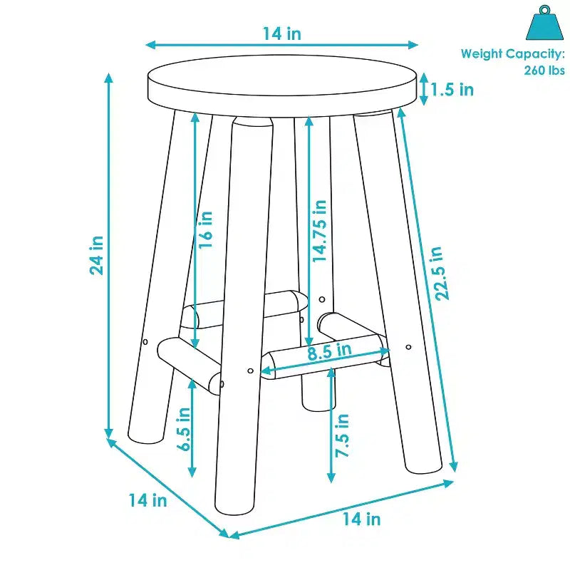 Sgabello alto da bancone con piano rotondo in legno non rifinito - Legno di abete - 24"