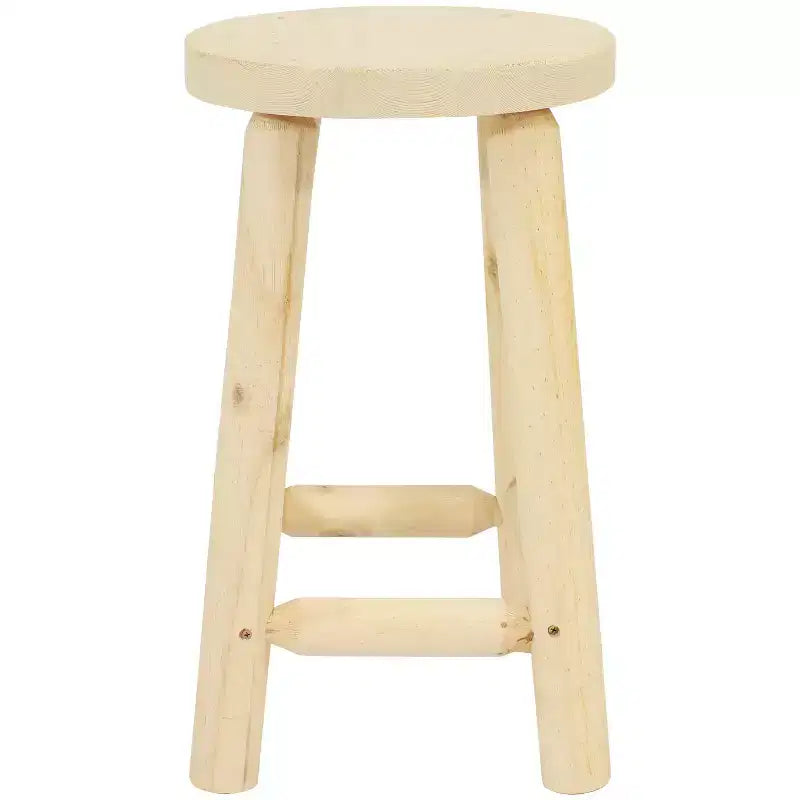 Sgabello alto da bancone con piano rotondo in legno non rifinito - Legno di abete - 24"