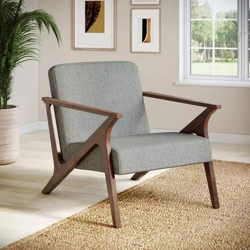 Poltrona decorativa imbottita con struttura in legno MCM Wide Grove da 30