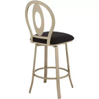 Sgabello da bar girevole in metallo color oro champagne alto 73,6 cm, moderno di metà secolo con cuscino nero, schienale e poggiapiedi per bancone o isola della cucina